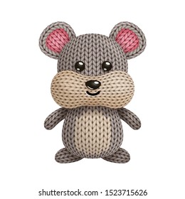 Illustration of a funny knitted hamster toy. On white background