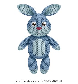 Illustration of a funny knitted rabbit toy. On white background