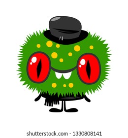 Illustration of a funny little monster in hat.