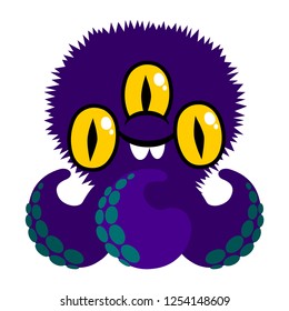 Illustration of a funny little monster octopus .