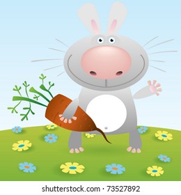 Illustration of funny little rabbit with carrot