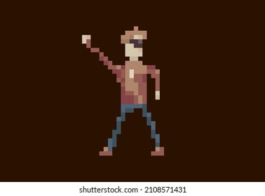 Illustration of a funny man in a casual clothes in pixel art style