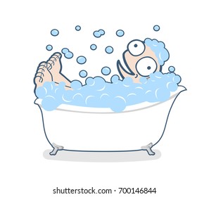 illustration of funny man taking a bath