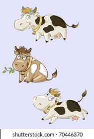 Illustration of funny and merry cartoon cows