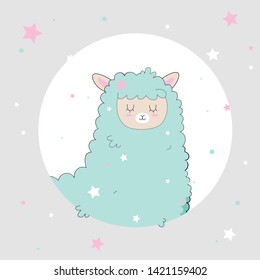an illustration of a funny mint llama
