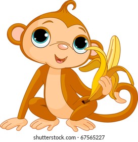 Illustration of funny Monkey with banana