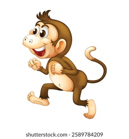 Illustration of a funny monkey holding a green branch on a white background