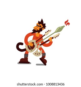 illustration of funny monkey playing electric guitar isolated on white background..Vector illustration EPS10