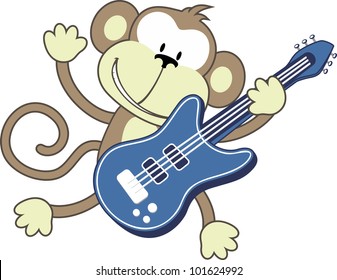 illustration of funny monkey playing electric guitar isolated on white background