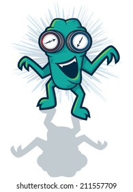 Illustration of a funny monster with blue and red gauges for eyes/Monster Gauge