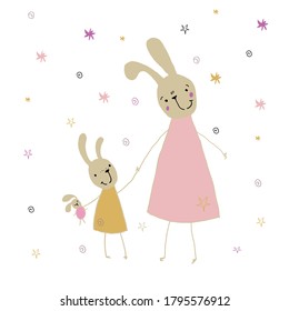 Сartoon illustration funny mother rabbit with daughter