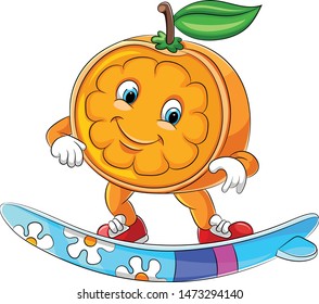 illustration of funny orange cartoon surfing