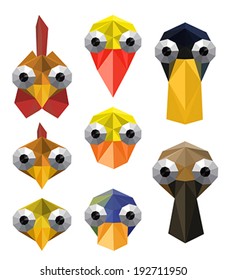 Illustration of funny origami set with farm birds