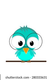 Illustration of a funny owl  in glasses sitting on a branch. Vector EPS10