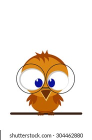 Illustration of a funny owl in glasses sitting on a branch. Vector EPS10