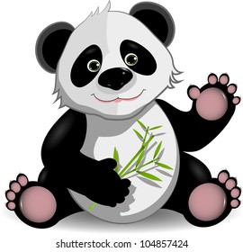 illustration funny panda on stem of the bamboo