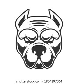 Illustration of funny pitbull terrier head. Design element for logo, label, sign, emblem. Vector illustration