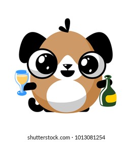 illustration of funny puppy dog media icon smiley, the dog drinks wine