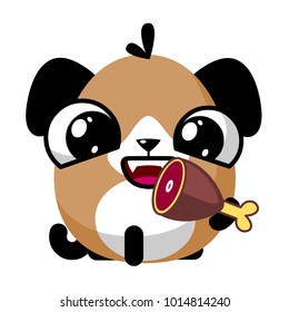 illustration of funny puppy dog media icon smiley, eating meat