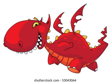 An illustration of a funny red dragon