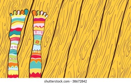 illustration of funny rest lying on the wood floor wearing fancy socks