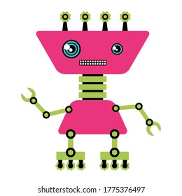 Illustration of funny robot. Cute little mechanical machine.
