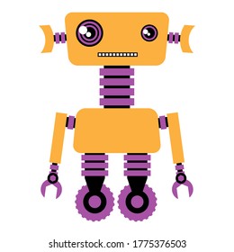 Illustration of funny robot. Cute little mechanical machine.