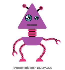 Illustration of funny robot. Cute little mechanical machine.