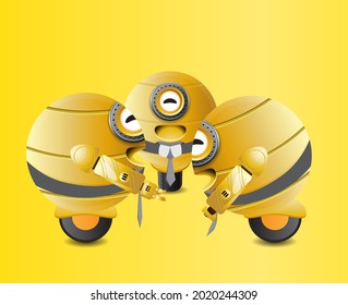 illustration funny robots laughing together 