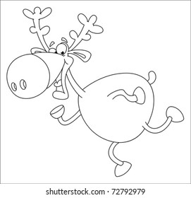 Illustration Funny Running Deer Outlined Stock Vector (Royalty Free ...