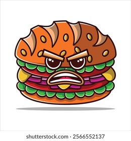 Illustration of a funny sandwich with an angry face. With good resolution, and attractive. beautiful and simple design.