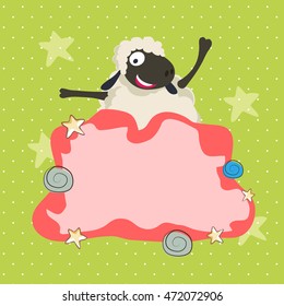 Illustration of a funny Sheep with blank frame, Vector greeting card design for Muslim Community, Festival of Sacrifice, Eid-Al-Adha Mubarak.