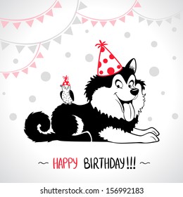 illustration of funny silhouette dog Happy Birthday