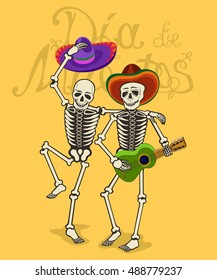 Illustration of funny skeletons. Symbol of the day of the dead