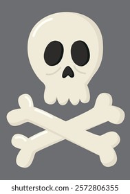 Illustration of funny skull and bones on gray background.  Crossbones and skull for Halloween