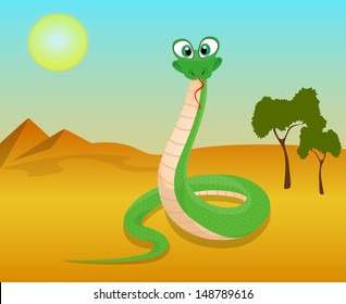 Illustration of a funny snake on the sand 