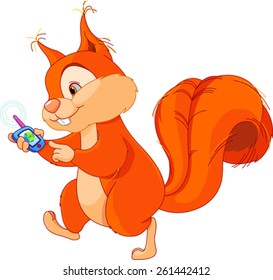 Illustration of funny squirrel with GPS