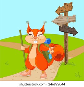 Illustration of funny squirrel for a walk