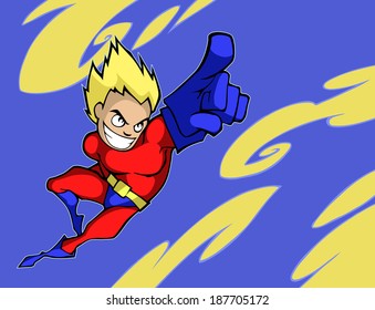 Illustration of a funny superhero in bright costume 
