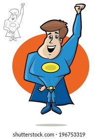 Illustration of a funny superhero with outline/Cute Super Hero Vector