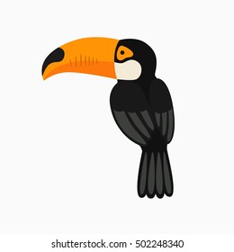 Illustration of funny Toucan from the back, exotic birds isolated on white background - Vector
