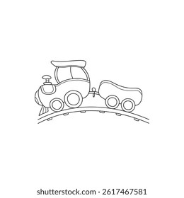 illustration of funny the train, doodle concept and white background, good for coloring book.