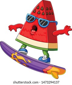 illustration of funny watermelon cartoon surfing