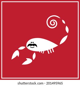Illustration of funny white scorpion on the red background