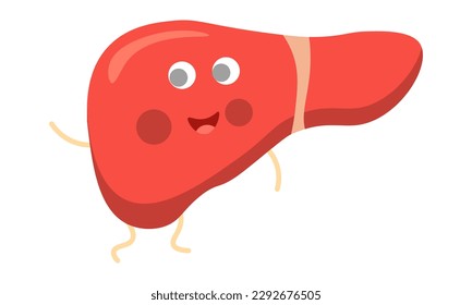 Illustration einer witzigen menschlichen inneren Organleber mit glücklich lächelndem Gesicht