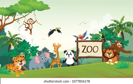  illustration of funny zoo animal cartoon 