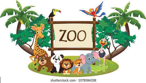 illustration of funny zoo animal cartoon isolated on white