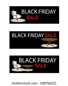 Illustration of Furniture Items on Black Friday Shopping Banner for Start Christmas Shopping Season.