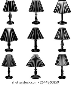illustration, furniture, lamp, vector, home, design, interior, table, black, modern, icon, white, graphic, room, light, outline, style, electric, flat, decoration, electricity, sketch, house