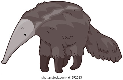 Illustration of a Furry Anteater Looking for Food